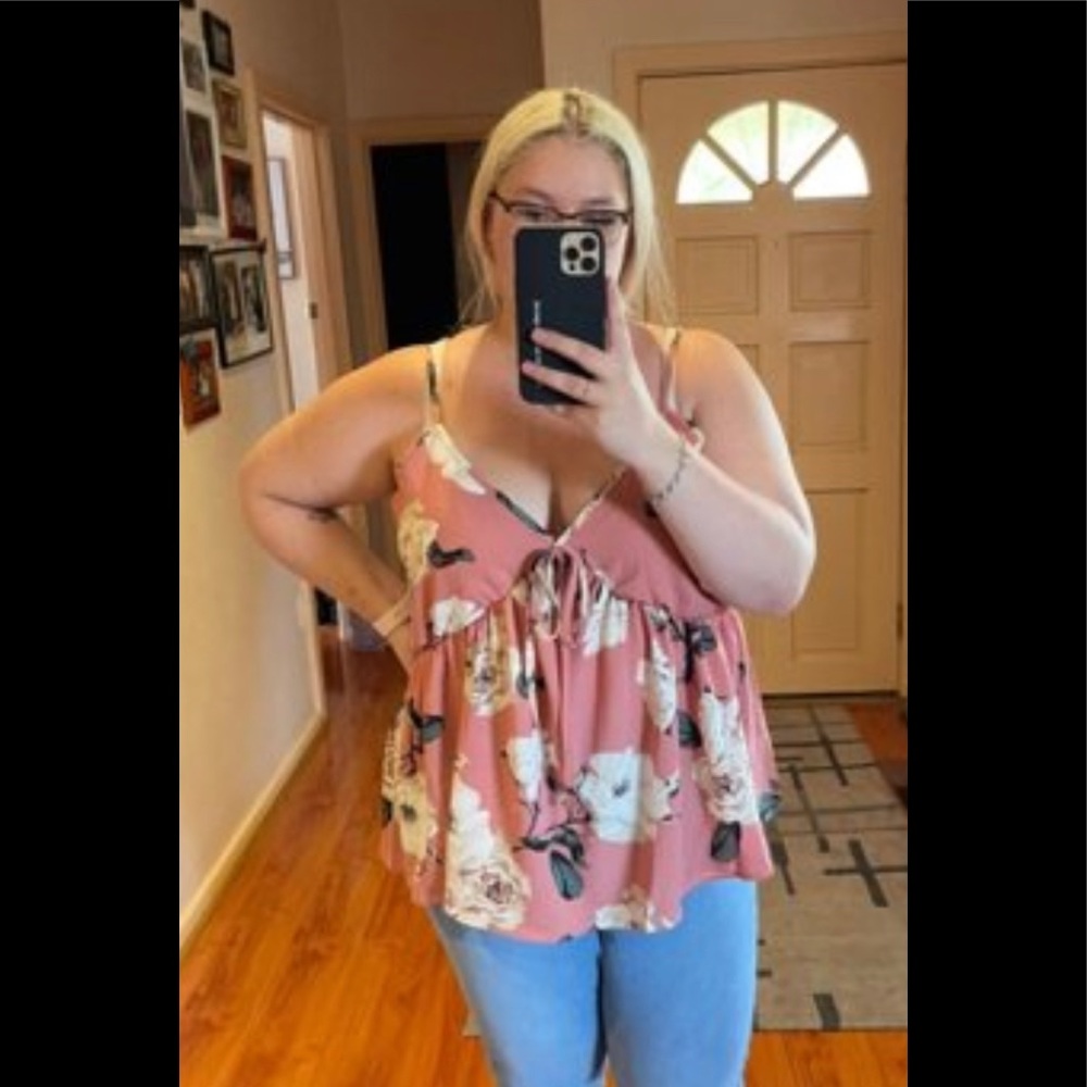 ❣️Peach Floral A Line Tank Blouse - Picture 11 of 12